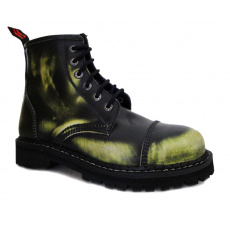 boty kožené KMM 6 dírkové černé/zelená/bílá