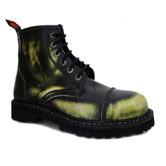 boty kožené KMM 6 dírkové černé/zelená/bílá