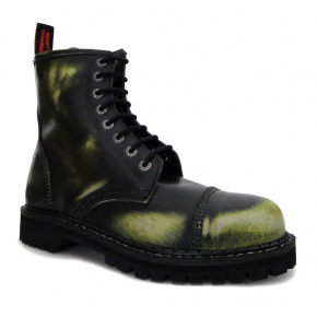boty kožené KMM 8 dírkové černé/zelená/bílá