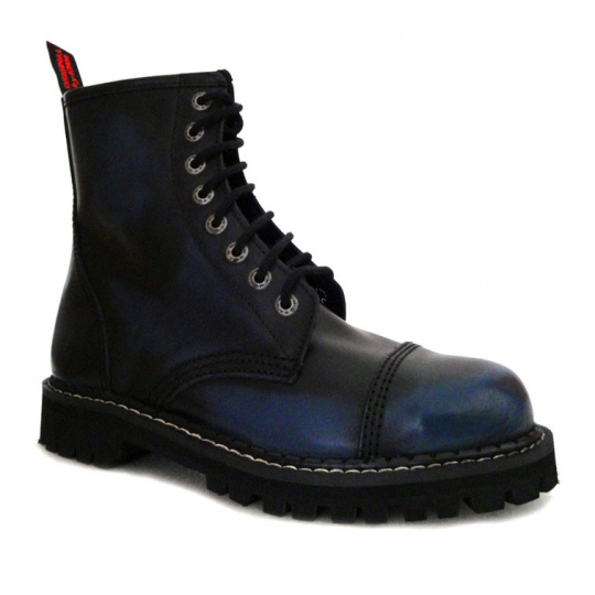 boty kožené KMM 8 dírkové černé/modrá