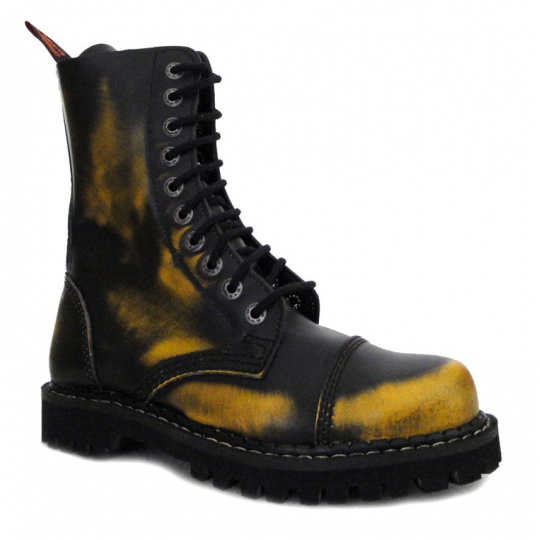 boty kožené KMM 10 dírkové černé/žlutá
