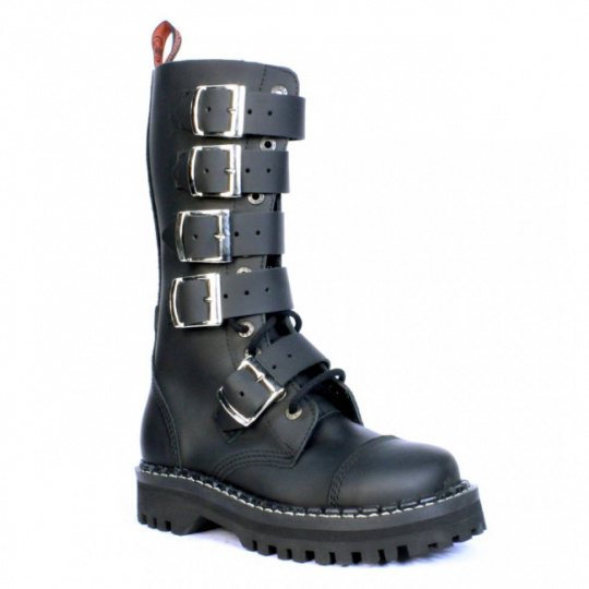 boty kožené KMM 14 dírkové černé s 5 přezkama