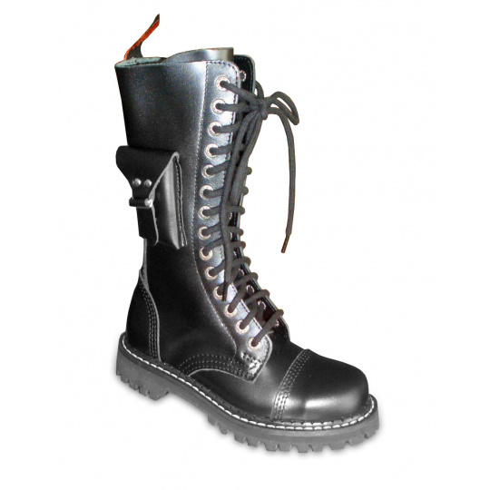boty kožené KMM 14 dírkové černé s kapsičkou